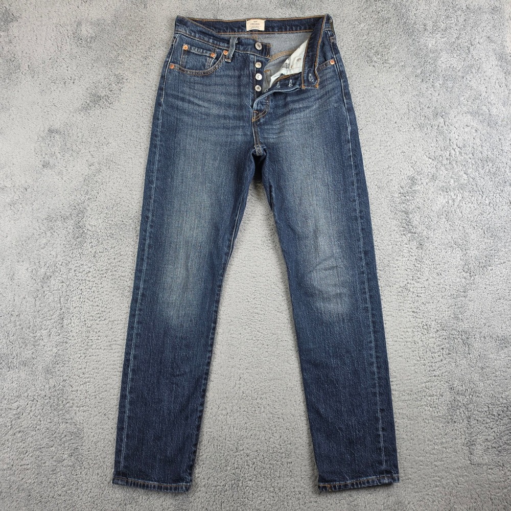 Levis 501 Original Jeans Womens 25 Blue Dark Wash Straight Leg Button Fly Denim
